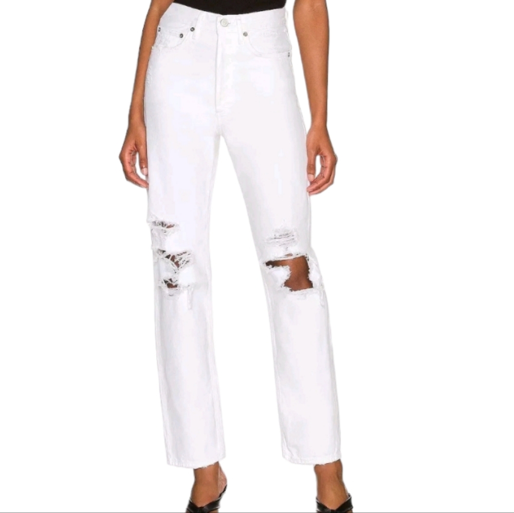 Agolde 90's Mid Rise Loose Vanish White Distressed Womens Jeans Sz 27